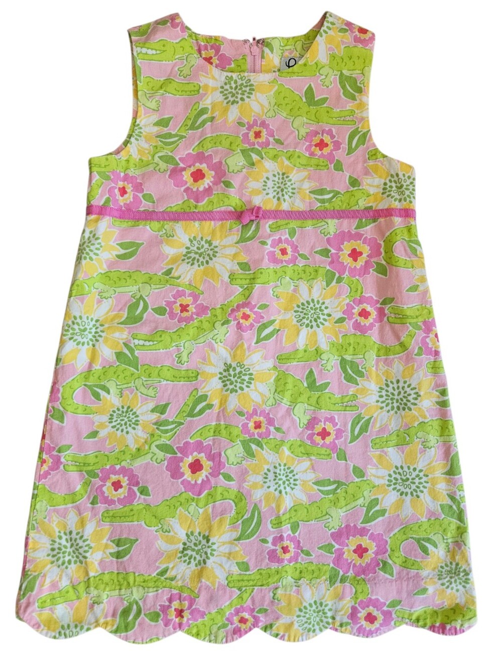 Vintage Y2K Lilly Pulitzer Girls Size 6 Alligator Floral Shift Dress Scalloped